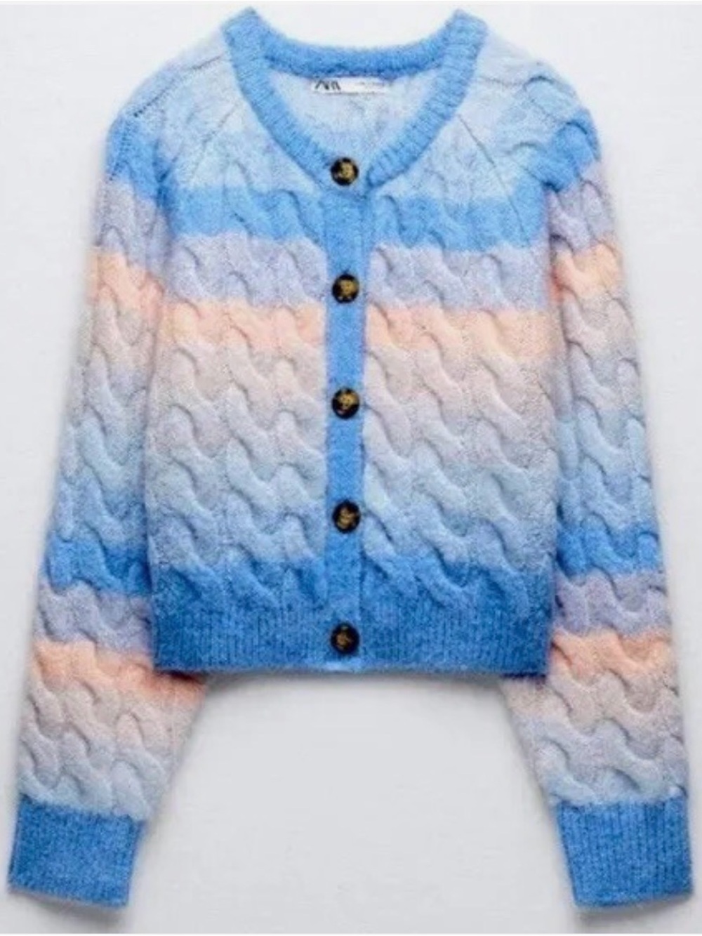 Zara Blue Peach Ombre Cable-Knit Cardigan